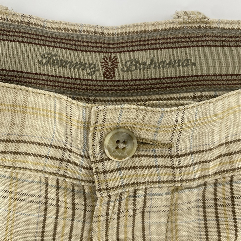 TOMMY BAHAMA Silk & Linen Blend Chino Golf Shorts Beige Plaid Check Men's 38 - Picture 3 of 8